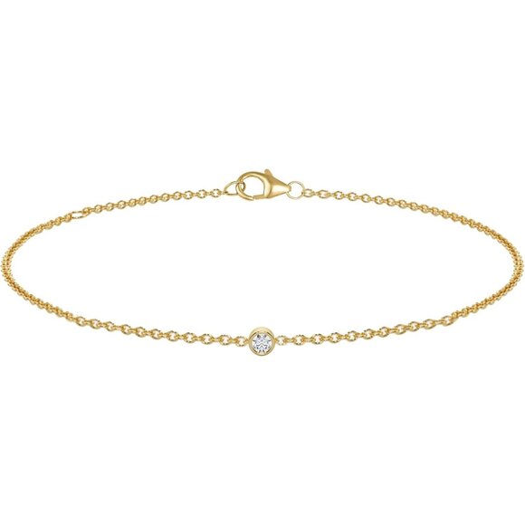10K Yellow Gold Diamond Bracelet for WomenHypoallergenic Real Gold Bezel Brac